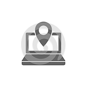 Â Laptop, pin, location icon. Element of materia flat maps and travel icon. Premium quality graphic design icon. Signs and symbols